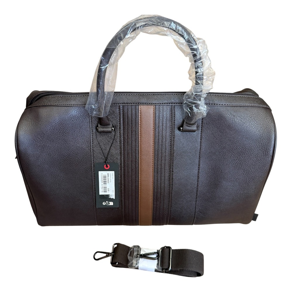 Ted Baker Striped PU Holdall weekender bag, Brown faux leather